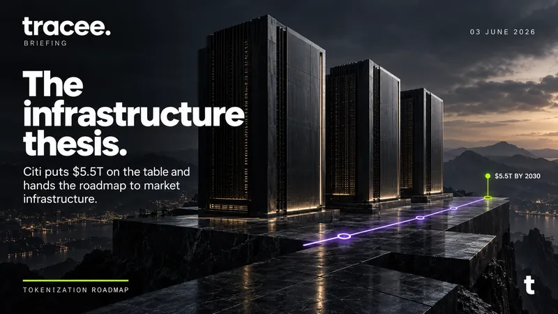 Tracee briefing cover, 'The infrastructure thesis': Citi puts $5.5T on the table and hands the roadmap to market infrastructure.