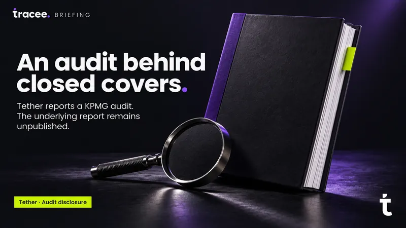 Visuel de couverture tracee, « Un audit à couverture fermée » : Tether annonce que KPMG a achevé son premier audit indépendant complet, confirmant un excédent de réserves, mais le rapport d'audit lui-même reste non publié.