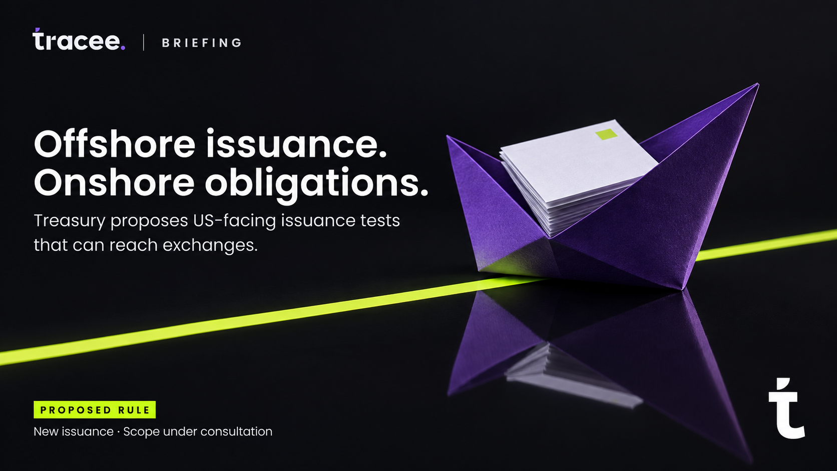 Visuel de couverture tracee, « Émission offshore, obligations onshore » : le Trésor américain propose un test définissant quand un stablecoin est émis aux États-Unis, visant aussi les plateformes d'échange.